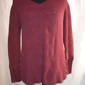 Sonoma Women's Maroon Sweater with Side Buttons